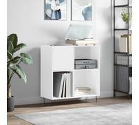 Record Cabinet High-Gloss White Made of Wood Material with Iron Legs 84.5 x 38 x 89 cm, Spacious for LP Records, Stable for Turntables, Modern in the Living Room, Space-Saving and Robust