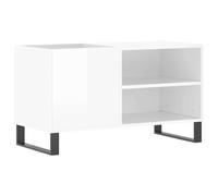 Record Cabinet High Gloss White Wood Material 85 x 38 x 48 cm with Iron Legs, Spacious for LP Records, Sturdy Top Plate Ideal for Turntables, Modern Living Room Furniture with Storage Space