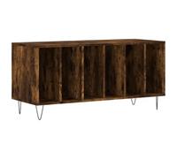 Record Cabinet Smoked Oak Wood Material 100 x 38 x 48 cm with Iron Legs Sturdy Vinyl Cabinet for Living Room with Lots of Storage Space and Space for Turntable and Hi-Fi Devices