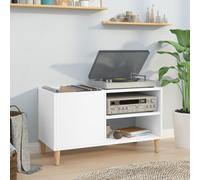 Record Cabinet White Engineered Wood 84.5x38x48cm Slim Vinyl Storage 4 Shelves