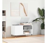 Record Cabinet White Wood Material 85 x 38 x 48 cm with Iron Legs, Spacious for LP Records, Sturdy Top Plate for Turntables, Modern Record Cabinet with Storage Space and
