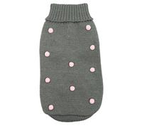 Record - Candy Shop Dog Jumper, Back Length 40cm. Solid Color Turtleneck Sweater with Velvety Pompoms. Leash Hole and Machine Washable| Grey, M