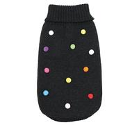 Record - Candy Shop Dog Sweater Back Length 50 cm. Solid Color Turtleneck Sweater with Velvety Pompoms. Leash Hole and Machine Washable| Black, XL