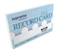 Record Cards White Ruled Index Cards 6mm Lined Margin Revision Cards 8" x 5" - 100 Sheets 160gsm Thick Paper Cards