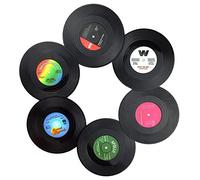 Record Coasters, 6 Pcs Black Retro Vinyl CD Coaster for Drink, Quirky Home Decorative Accessories for Home Pub Mat, Bar Mats for Beer Coffee Tea, Gifts for Music Lovers