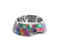 Record Crystal Dog Bowl - Stainless Steel and Melamine - Equipped with Non-Slip Rubber Pads - Size Ø 17.5 cm - Capacity 350 ml - Geometric Pattern with Multicolour Triangles
