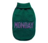 Record - Dog Sweater Everyday Soft High Neck Sweater with Elasticated Waistband, Embroidered 'Monday' | Green, S - Back Length 35cm