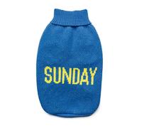 Record - Dog Sweater Everyday Soft High Neck Sweater with Elasticated Waistband, Embroidered 'Sunday' | Blue, M - Back Length 40cm