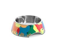 Record Doggies Bowl for Dogs - Stainless Steel and Melamine - Equipped with Non-Slip Rubber Pads - Size Ø 17.5 cm - Capacity 350 ml - Design with Shapes of Dogs Multicoloured