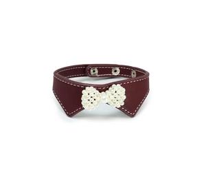 Record - Gentleman Collar for Dogs and Cats - Made of Soft Faux Leather - Button Closure - Size XXS - Thickness 3.5cm - Circumference 24-30cm - Brown