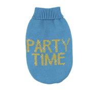 Record - Influencer Dog Jumper Soft High Neck Sweater with Elasticated Waistband, Embroidered with 'Party Time' | Light Blue, M - Back Length 40 cm
