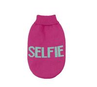 Record - Influencer Dog Jumper Soft High Neck Sweater with Elasticated Waistband, Embroidered with 'Party Time' | Fuchsia, S - Back Length 35 cm