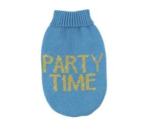 Record - Influencer Dog Jumper Soft High Neck Sweater with Elasticated Waistband, Embroidered with 'Party Time' | Light Blue, XS - Back Length 30 cm