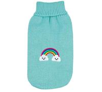 Record - Magic Land Dog Sweater, Back Length 25 cm. Sweater with High Neck, Rainbow Embroidery, Leash Hole and Back Paw Loop | Light Blue, XXS