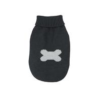 Record - Moonlight Dark Bone Dog Jumper with High Neck with Hole for Leash and Mesh Loop for Back Paws | Black, L - Back Length 45 cm