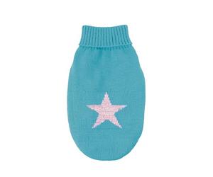 Record - Moonlight Sky Star Sweater for Dogs. Warm Sweater with Star on the Back, Elegant Turtleneck, Leash Hole and Back Leg Loop | Light Blue, L - Back Length 45 cm