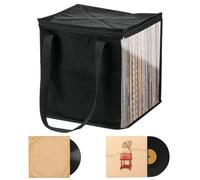 Record Organizer: Foldable Storage Box, Vinyl Album Storage | Comfortable Handles for Vinyl Record Storage, Lp Storage Organizer Box with Lid, Alm, Black, Consulte la descripción, See description