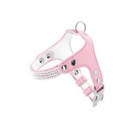 Record - Paris Soft Faux Leather Dog Harness - Embellished with Rhinestones - Size XS - Circumference 33-40 cm - Pink - Hook Ring and Metal Clip
