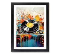 Record Player Action Painting Framed Print | A2 Black Framed Wall Art | Ready to Hang | Modern Historical Picture | Living Room Bedroom Lounge Office