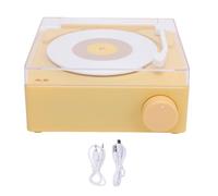 Record Player Bluetooth Speaker Wireless Portable Vintage Turntable Speaker with Alarm Clock Function for Home Bedroom Decor ABS Material 15.5x6x13cm (Yellow)
