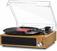 Record Player,F Y D E E - V i n y l Record Player with Built-in Speakers,Turntable for Vinyl Records, Belt-Drive3-Speed (33/45/78 RPM) LP Vinyl Player,Supports Headphone Jack,AUX IN, RCA Natural Wood