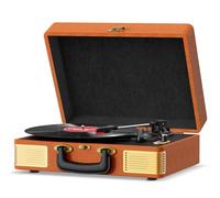 Record Player, FYDEE Vinyl Record Player Built-in 2 Speakers, Retro Vinyl Player with 3-Speed (33/45/78 RPM) Bluetooth Turntable, Portable Suitcase Supports RCA and Headphone Jacks - Walnut Brown