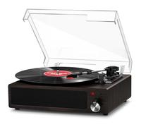 Record Player, FYDEE Vinyl Record Player with Built-in Speakers, Bluetooth vinyl player, Belt-Drive 3-Speed (33/45/78 RPM) Retro Turntable, Supports Headphone Jack, AUX IN, RCA - Dark Walnut