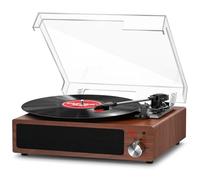 Record Player, FYDEE Vinyl Record Player with Speakers Vintage Turntable for Vinyl Records, Belt-Drive 3-Speed 33/45/78 RPM LP Vinyl Player, Supports Headphone Jack, AUX IN, RCA Output - Walnut