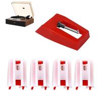 Record Player Needles, Turntable Replacement Needle for Phonograph, LP Vinyl Player, Ruby Tip Stylus Compatible with Crosley, Ion, Jensen, Bush, Teac, Victrola (Red-4 Pcs)
