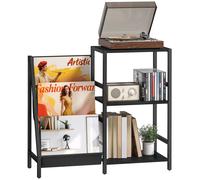 Homcom Record Player Stand, 3-Tier Side Table With Vinyl Record Storage In Black Black