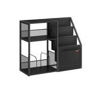Record player stand with vinyl storage and three tier side table, Ebony Black