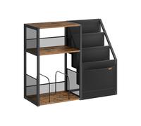 Record player stand with vinyl storage and three tier side table, Rustic Brown