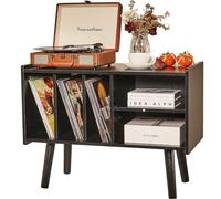 Record Player Stand with Vinyl Storage Holds Up to 300lb, Large Record Player Table Cabinet for Album Storage with Holder Vinyl Display Shelf, Wood Turntable Stand for Bedroom Living Room (Black)