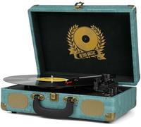 Record Player Vintage 3-Speed Bluetooth Vinyl Turntable with Stereo Speaker, Belt Driven Suitcase Vinyl Record Player,Vintage Blue