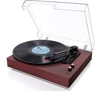Record Player, VOKSUN Bluetooth Portable Vinyl Turntable with Digital Encoder and Built-in 2 Stereo Speakers, 3 Speed 33/45/78 RPM Vintage Turntable Support Aux-In, RCA, Headphone, USB -Red Walnut