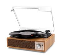 Record Player, VOKSUN Bluetooth Vinyl Turntable with Built-in Stereo Speaker Belt-Driven Vintage Phonograph Record Player Vinyl Player, 3 Speed Turntable with Digital Encoder, USB, RCA, Aux IN, Wood