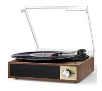 Record Player, VOKSUN Bluetooth Vinyl Turntable with Built-in Stereo Speaker Belt-Driven Vintage Phonograph Record Player Vinyl Player, 3 Speed Turntable with Digital Encoder, USB, RCA, Aux IN, Wooden