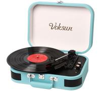 Record Player, VOKSUN Portable Bluetooth Vinyl Turntable with Built-in Stereo Speakers, 3-Speed Belt-Drive Suitcase Vinyl LP Player, Supports Vinyl to MP3 Recording, AUX/USB/RCA/Headphone Jack
