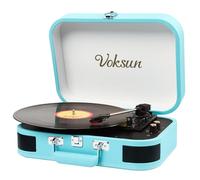 Record Player, VOKSUN Portable Bluetooth Vinyl Turntable with Built-in Stereo Speakers, 3-Speed Belt-Drive Suitcase Vinyl LP Player, Supports Vinyl to MP3 Recording, AUX/USB/RCA/Headphone Jack
