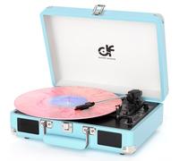 Record Player with Built-in 2 Speakers Vintage 3-Speed Portable Bluetooth Suitcase Vinyl Record Player with USB Recording MP3 Converter RCA/AUX/Headphone Jack Retro Turntable Blue