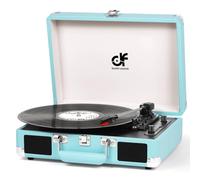 Record Player with Built-in 2 Speakers Vintage 3-Speed Portable Bluetooth Suitcase Vinyl Record Player with USB Recording MP3 Converter RCA/AUX/Headphone Jack Retro Turntable Blue