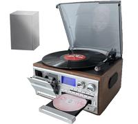 Record Player with CD, Cassette, and FM/AM Radio - 3 Speed Turntable with Built-In Speaker for Daily Listening and Music Collection