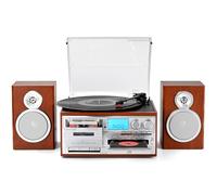 Record Player with Two Full-Range External Speakers 10 in 1 Vintage Turntable CD Cassette Tape Player AM FM Radio 3 Speed BT Input & Output LP Players Support USB SD AUX RCA Auto Stop Retro Red Brown