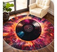 Record Round Area Rug 210cm, Music Rug, Starry Sky Circle Rugs, Low-Pile Round Rugs for Kitchen Dining Living Room Bathroom Beneath the Furniture