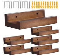 Record Shelf Wall Mount - Solid Wood Stable Set of 6 Modern Record Organizers, Easy Access Secure Floating Stands, Natural Aesthetic Sound System Decoration |