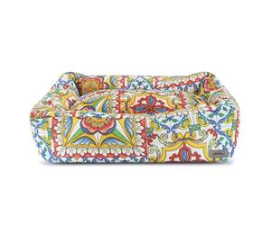 Record - Sicilia Dog Bed with Mosaic Pattern Design in Sicilian Cart Style, Soft Fabrics and Soft Padding for Optimal Comfort | S - 60 x 45 x 17 cm
