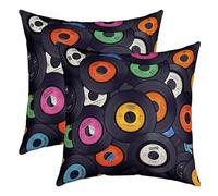 Record Square Cushion Covers Set of 2 Vintage Disc Print Reversible Throw Pillow Covers for Kids Decor CD Musical Pattern Pillow Covers Home Decor Guitar Instruments Popstar Party 18 x 18-Inch