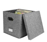 Record Storage Box - Records Crate | Space-Saving Records Organizer Case | Stackable Portable Album Storages With Clear Label Pouch, Lids For Valuable Albums Collection