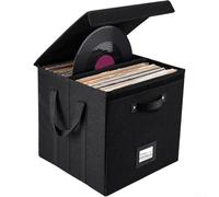 Record Storage Box with Linen Fabric Cover, Accommodates Up to 120 Vinyl For LPs, Sturdy and Dust Resistant with Modular Stackable Design