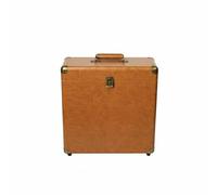 Record Storage Case Vinyl Album Organizer LP Carrier with PU Leather and Velvet Lining Holds Discs Upright with Handle and Latch Suitable for Home use, Dark Brown
